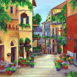 Colorful street in northern italy, street scene