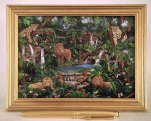 lions,  small giclee, rain forest, jungle, leopard