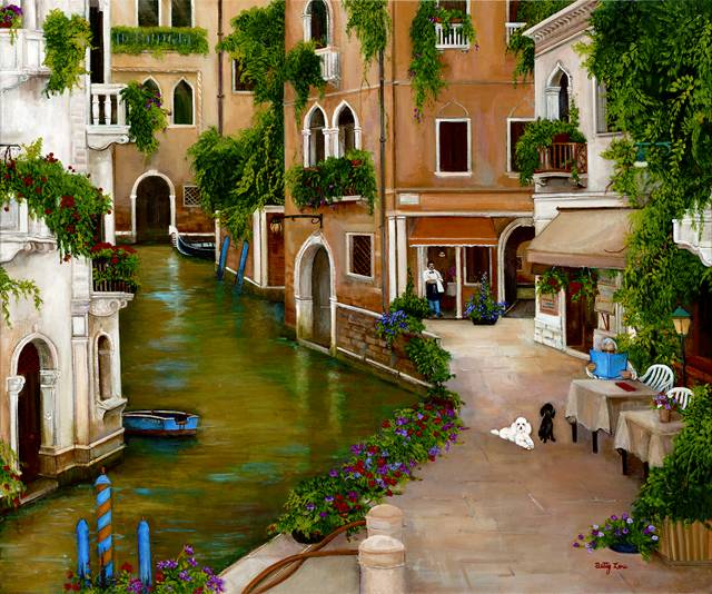 venice, canals, italy, cafe, poodles