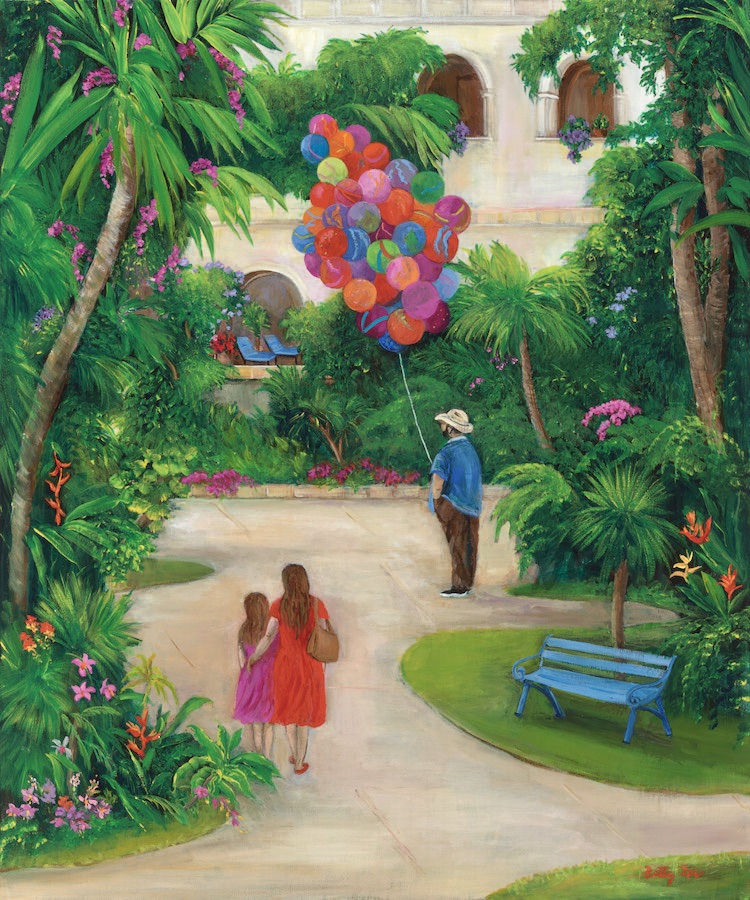 park scene, balloon seller, mexico south america