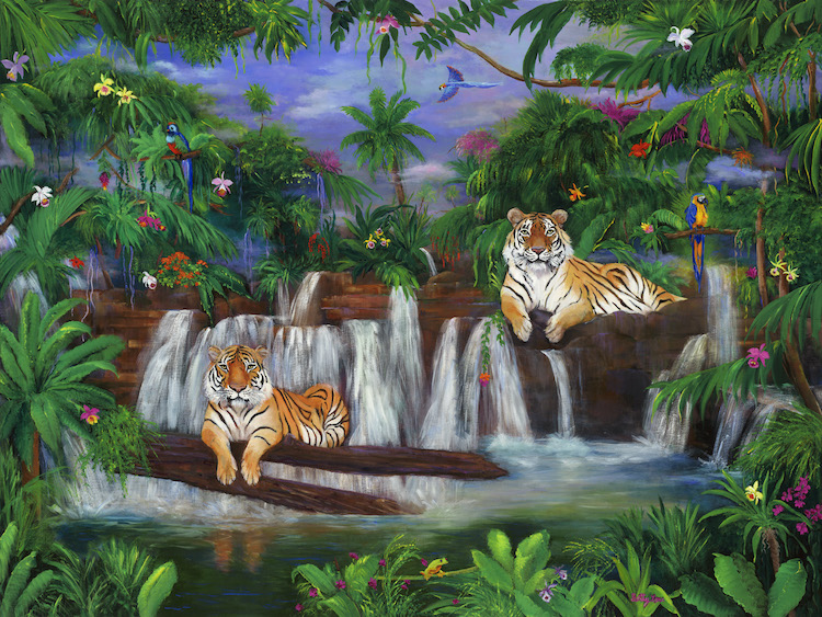 painting of tigers, jungles, painting of waterfalls and wildlife