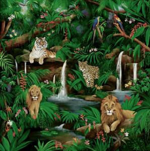 wildlife painting, lion, tigers tropical, waterfalls, jungles