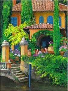 Painting of an Italian Villa, a canal Painting of italian garden