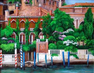Venice italy grand canal Painting, gardens on the canal in Venice Italy