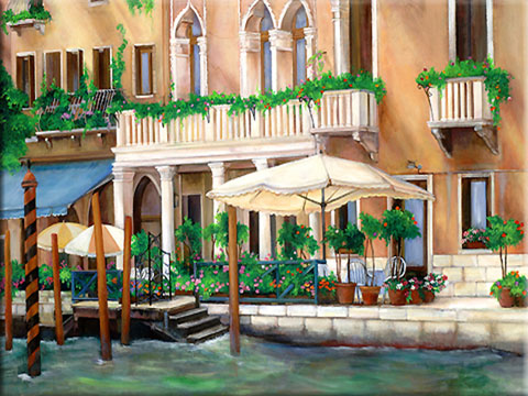 Painting of Venice, Painting of a building on a Canal